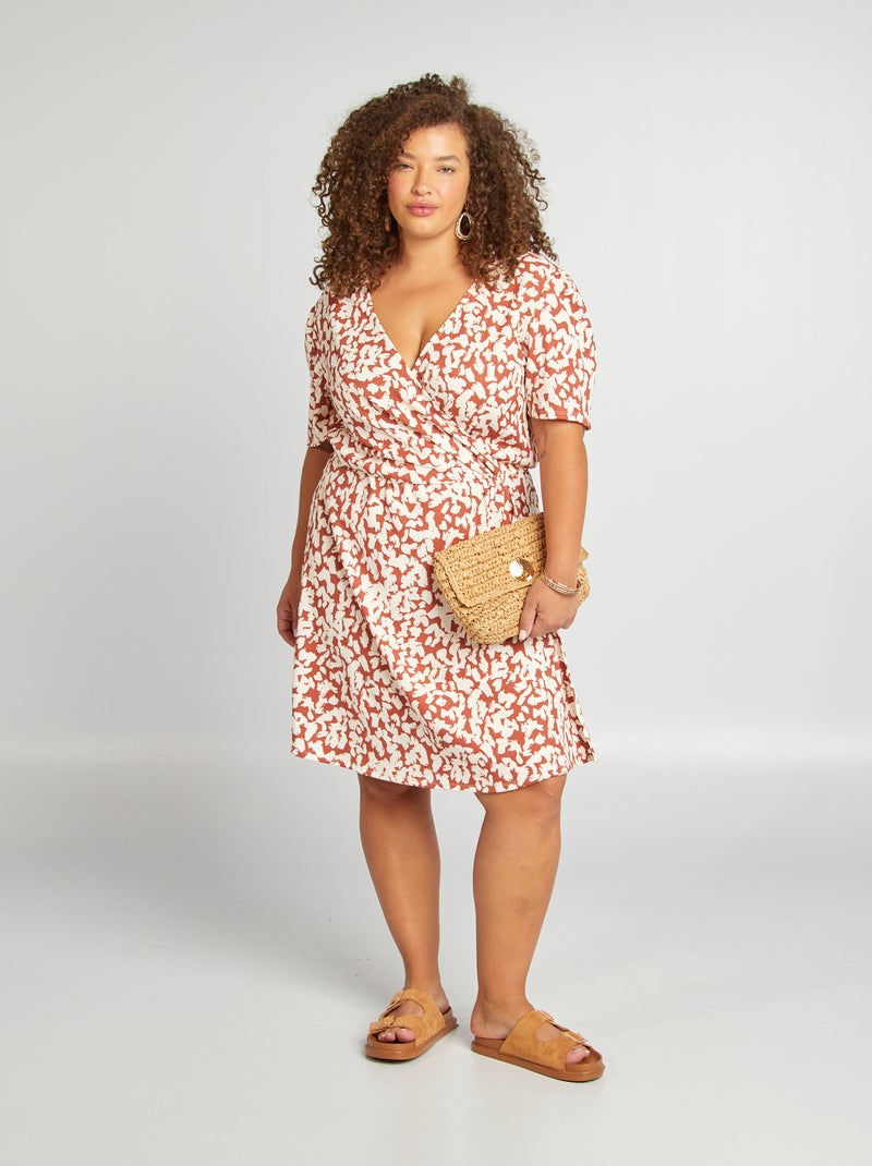 Robe courte portefeuille à imprimé Orange - Kiabi