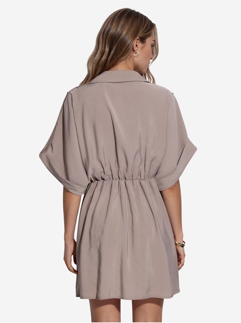 Robe courte portefeuille texturée busem Beige argile - Kiabi
