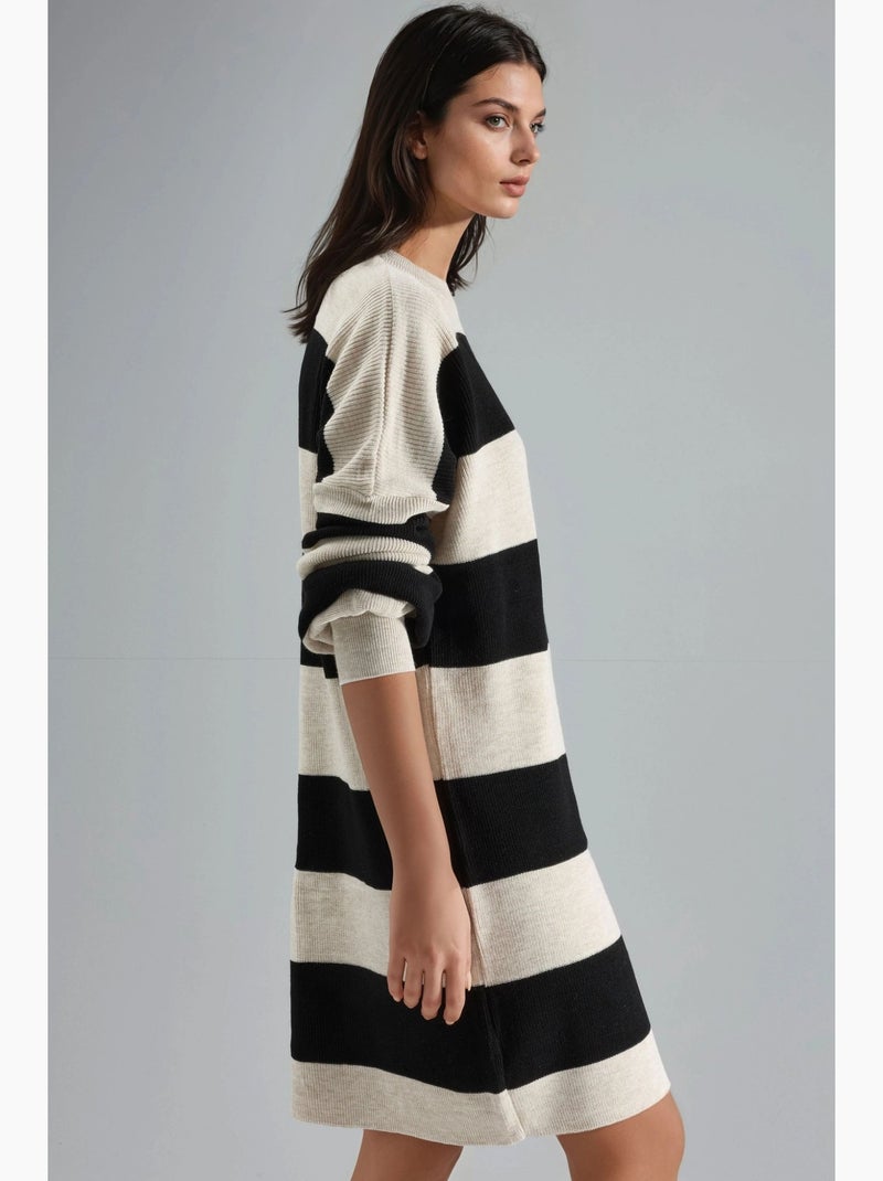Robe courte rayée en maille côtelée à col rond my fashion Noir - Kiabi