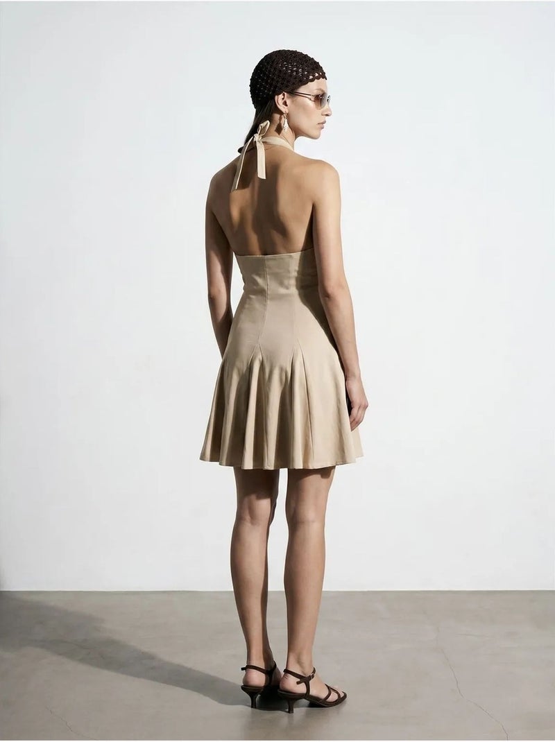 Robe courte skater à col halter dilvin Beige argile - Kiabi