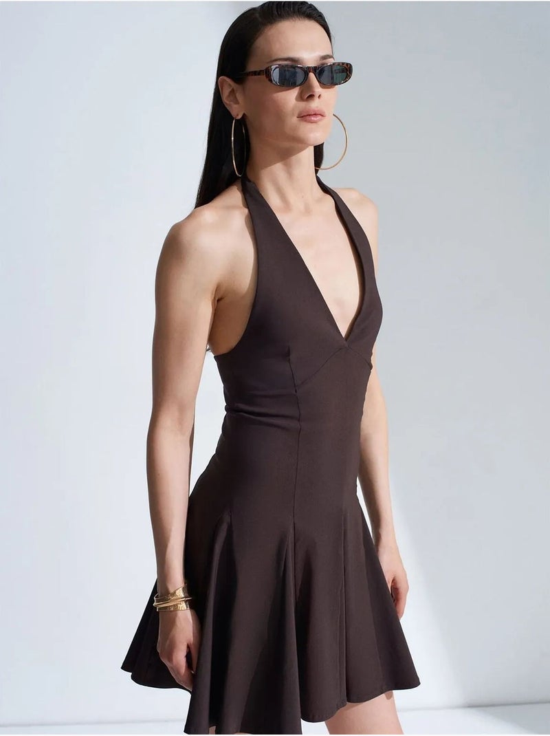 Robe courte skater à col halter dilvin Marron chocolat - Kiabi