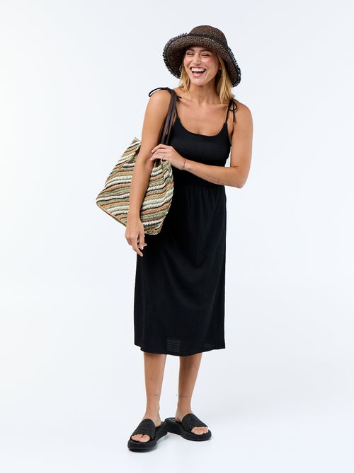 Robe courte smockée unie - Kiabi