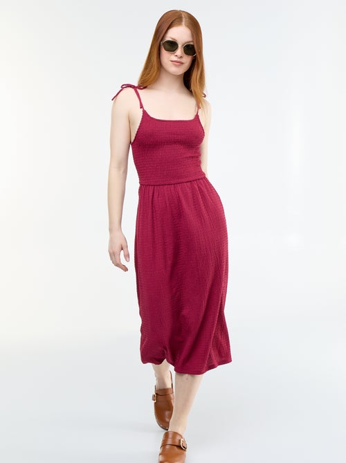 Robe courte smockée unie - Kiabi