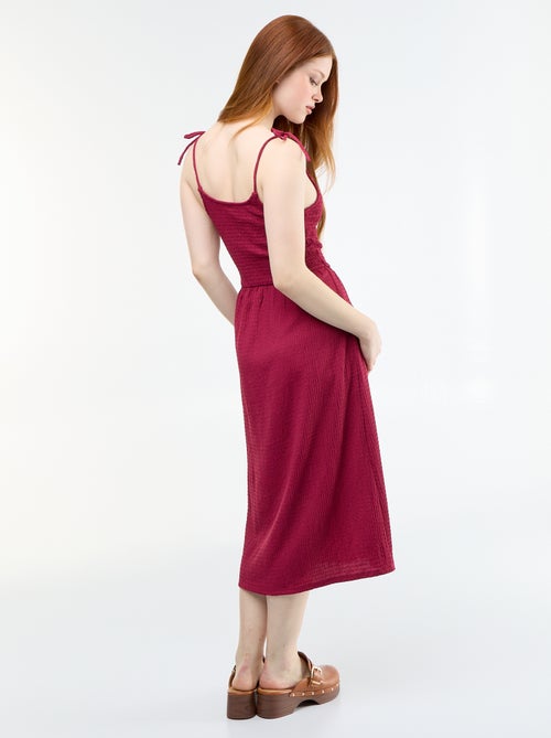 Robe courte smockée unie - Kiabi