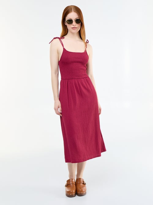 Robe courte smockée unie - Kiabi
