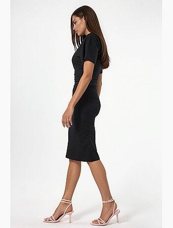 Robe courte t-shirt à col rond avec drapé busem
