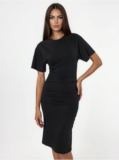Robe courte t-shirt à col rond avec drapé busem - Kiabi