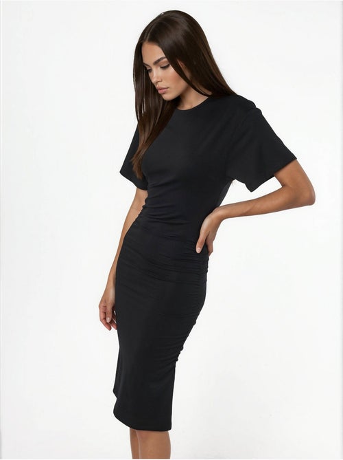 Robe courte t-shirt à col rond avec drapé busem - Kiabi
