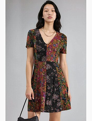 Robe courte trapèze à col v fleuri hiccup