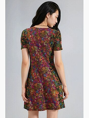 Robe courte trapèze à col v fleuri hiccup
