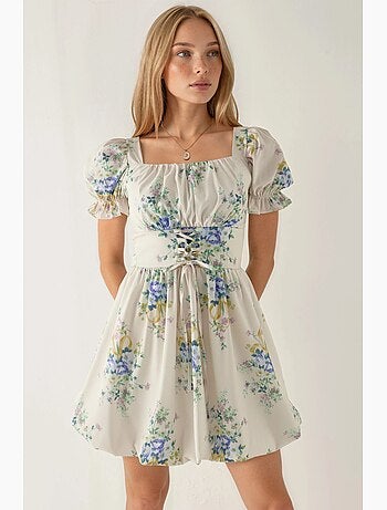 Robe courte trapèze à imprimé floral avec détail à nouer busem