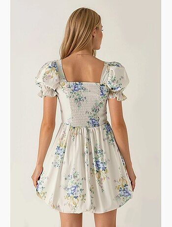 Robe courte trapèze à imprimé floral avec détail à nouer busem