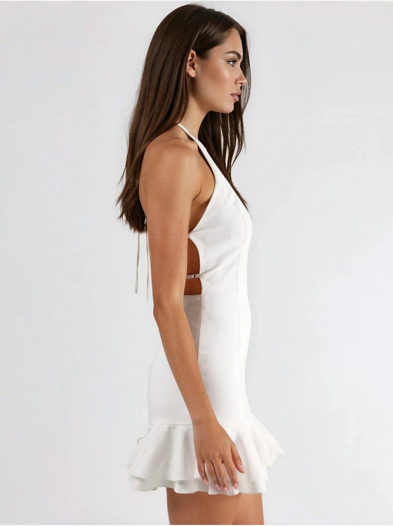Robe courte trapèze dos nu hiccup Blanc cassé - Kiabi