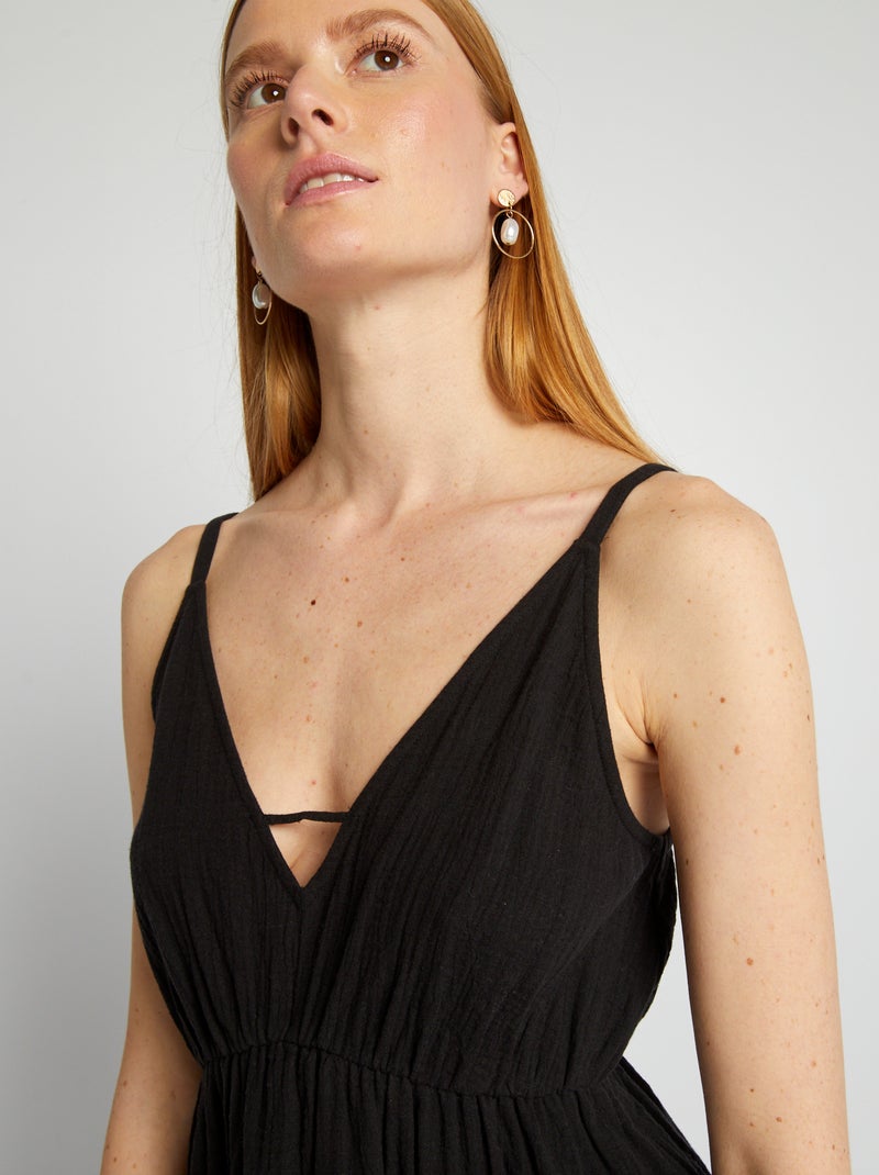 Robe courte unie à fines bretelles noir - Kiabi