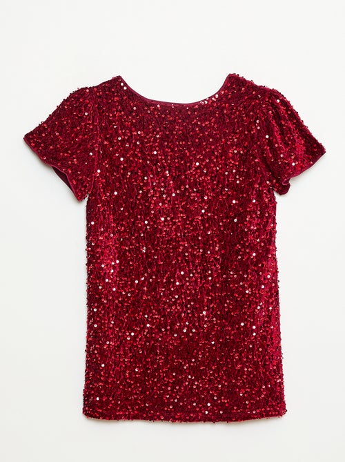 Robe courte velours avec sequins - Kiabi