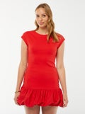 Robe courte volantée sans manches Rouge - Kiabi