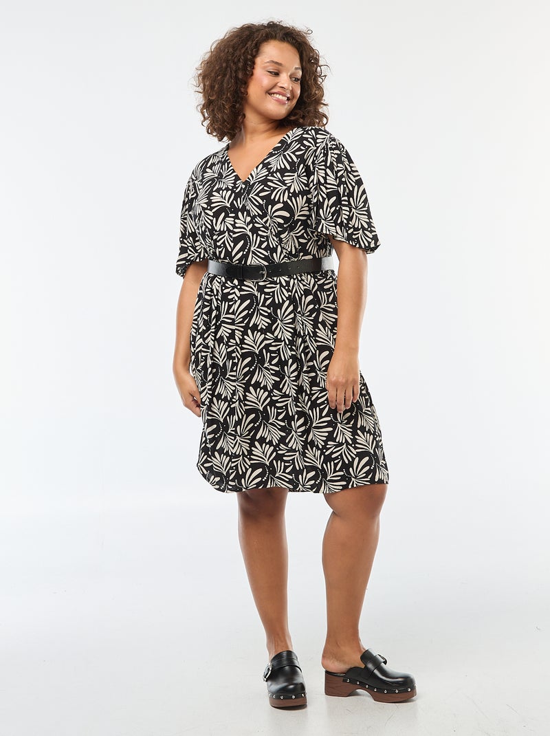 Robe courtes avec manches papillon Noir imprimé - Kiabi