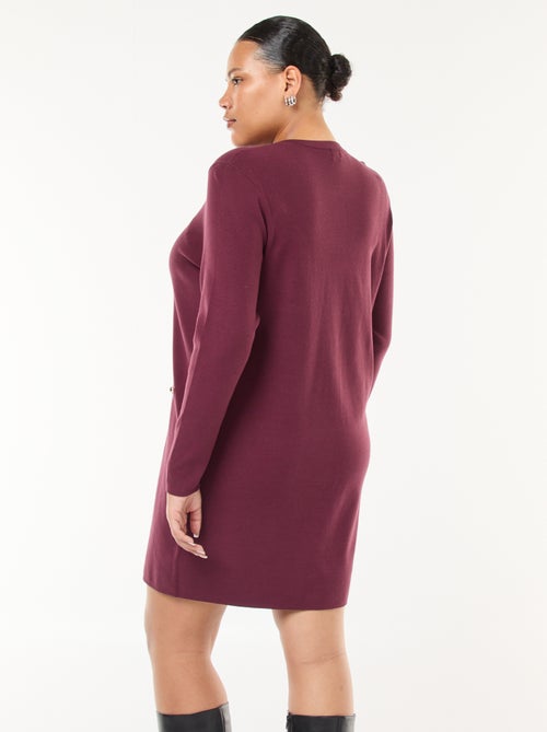 Robe courtes en maille fine col V et boutons dorés - Kiabi