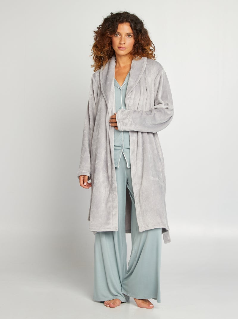 Robe de chambre ceinturée en polaire Gris - Kiabi