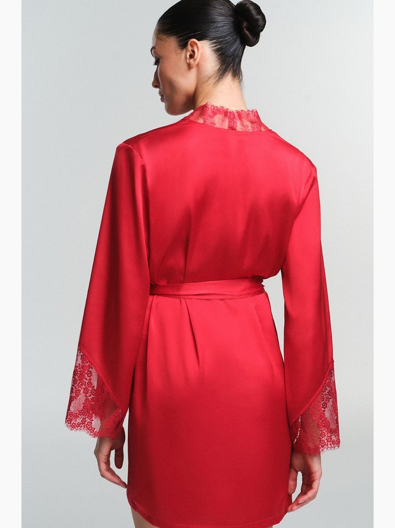 Robe de chambre henna en dentelle penti Rouge - Kiabi