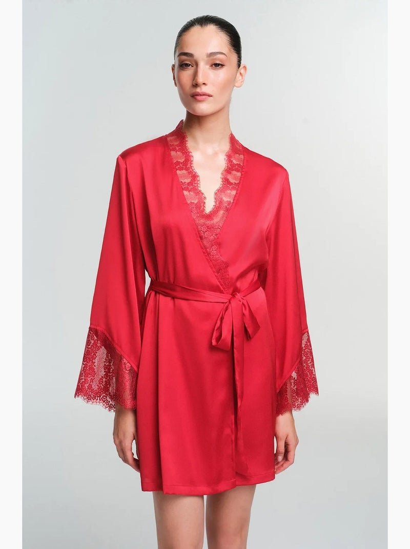 Robe de chambre henna en dentelle penti Rouge - Kiabi
