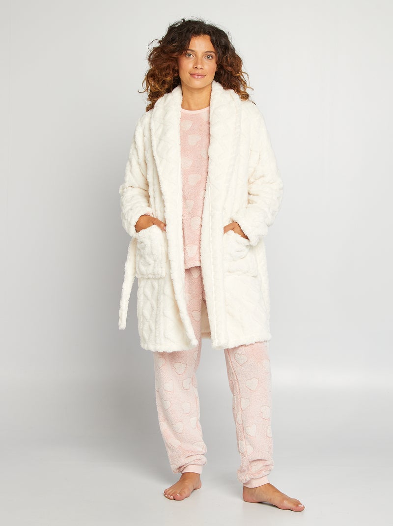 Robe de chambre unie en polaire blanc - Kiabi