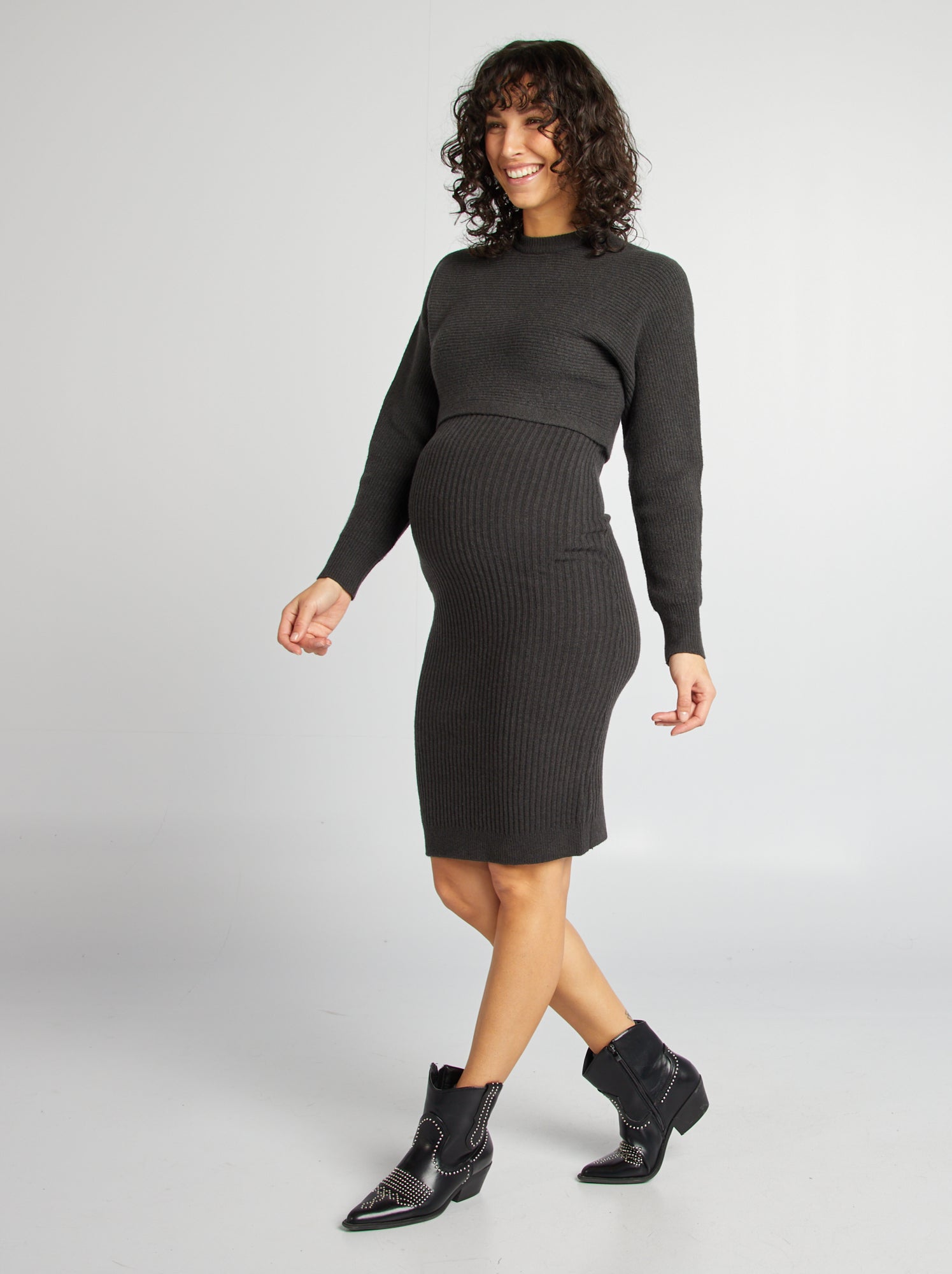 Tunique Pull Noir Femme Enceinte - Côtelé, Allaitement, été - Taille XL, Coupe Décontractée