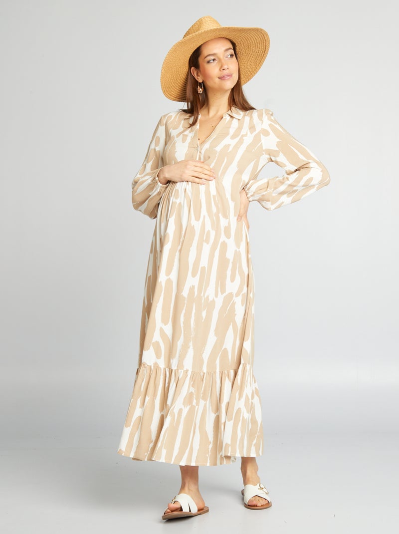 Robe de maternité longue à volants Blanc - Kiabi