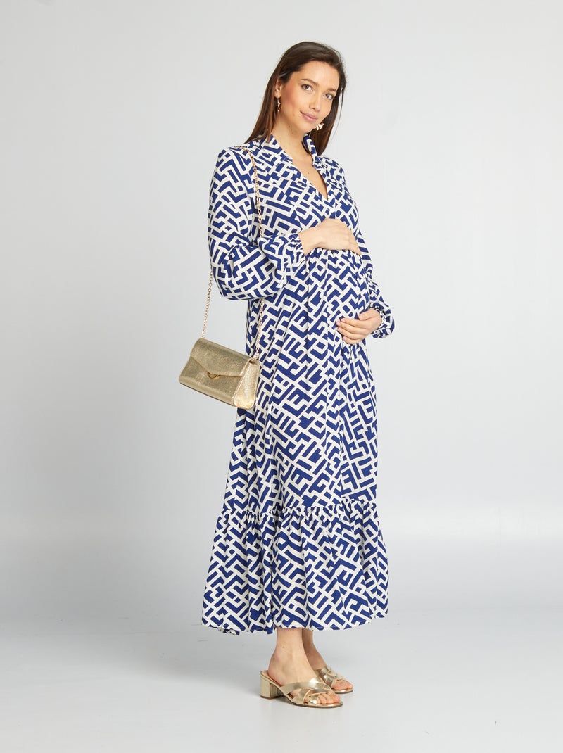 Robe de maternité longue à volants Bleu - Kiabi