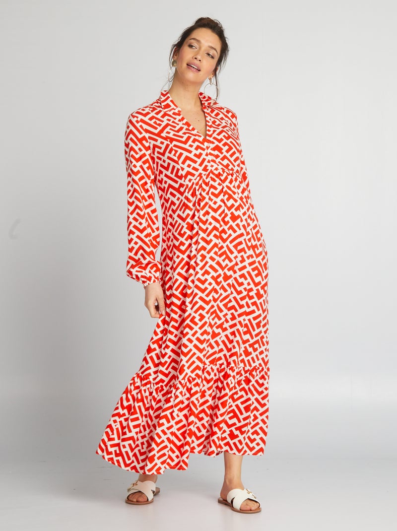 Robe de maternité longue à volants Rouge - Kiabi