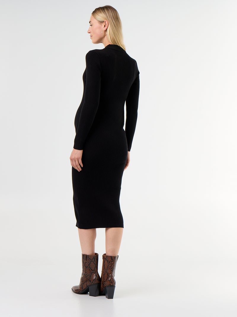 Robe de maternité longue et côtelée Noir - Kiabi