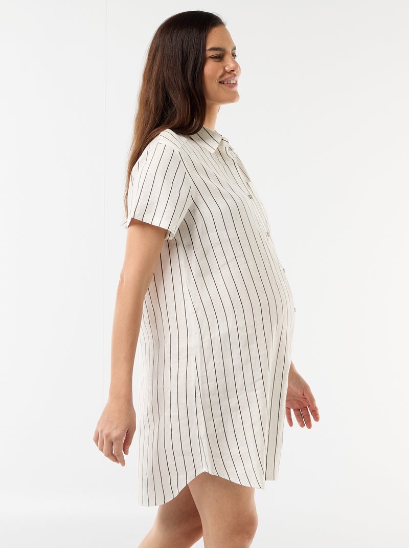 Robe de maternité rayée en lin Blanc - Kiabi