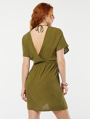 Robe de plage en maille crêpe avec encolure cache-coeur