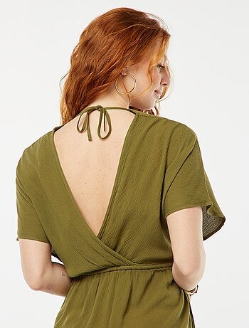 Robe de plage en maille crêpe avec encolure cache-coeur