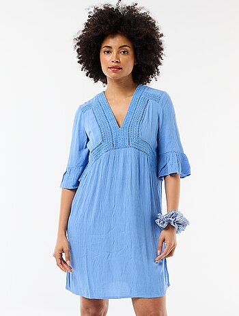 Robe de plage en maille crêpe et macramé