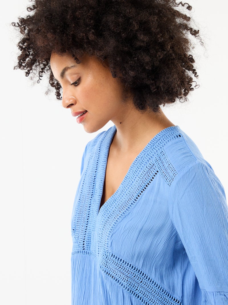 Robe de plage en maille crêpe et macramé Bleu - Kiabi