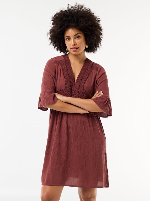 Robe de plage en maille crêpe et macramé - Kiabi