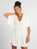 Robe de plage fluide en maille crêpe blanc - Kiabi