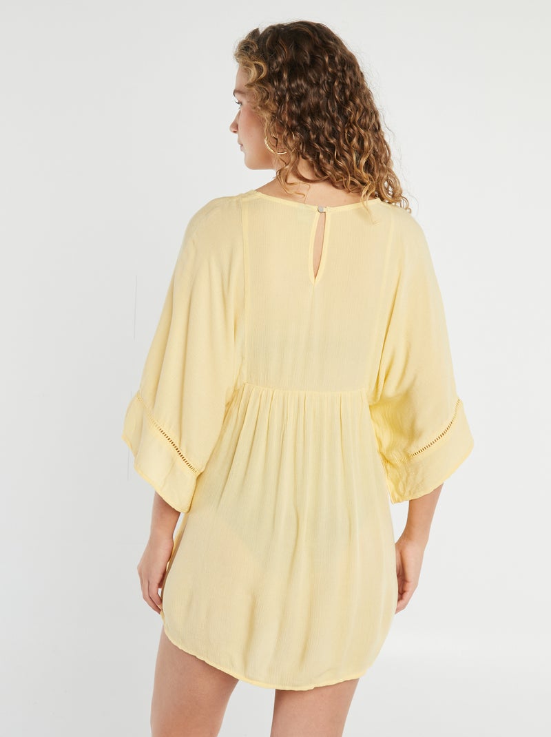 Robe de plage fluide en maille crêpe Jaune - Kiabi