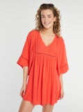Robe de plage fluide en maille crêpe Rouge - Kiabi
