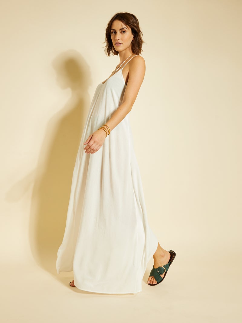 Robe de plage longue dos croisé blanc - Kiabi