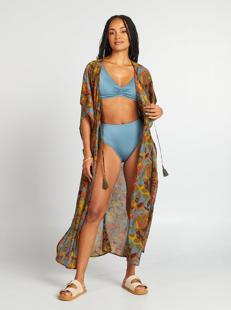 Robe de plage longue ouverte imprimée Imprimé fleuri - Kiabi