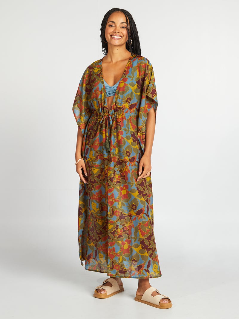 Robe de plage longue ouverte imprimée Imprimé fleuri - Kiabi