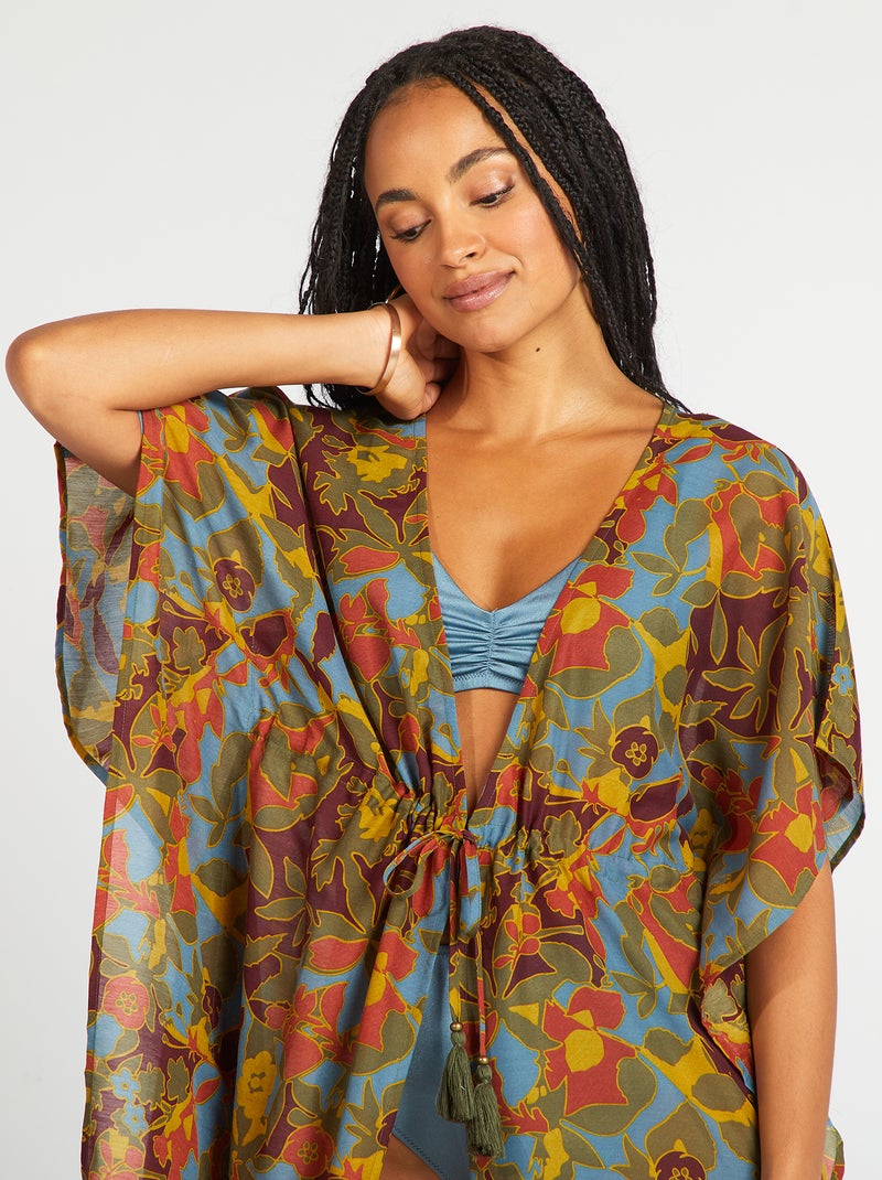Robe de plage longue ouverte imprimée Imprimé fleuri - Kiabi