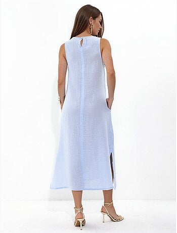 Robe de plage mi-longue en coton texturé avec fente hiccup