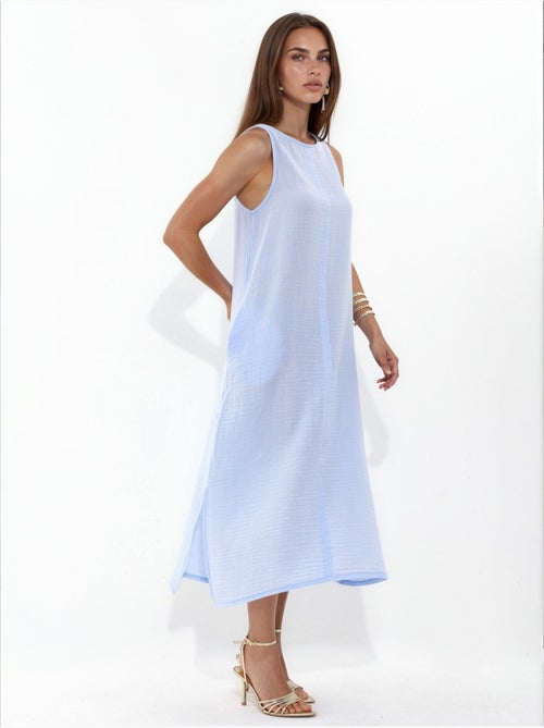Robe de plage mi-longue en coton texturé avec fente hiccup - Kiabi Robe de plage mi-longue en coton texturé avec fente hiccup - Kiabi