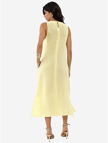 Robe de plage mi-longue en coton texturé avec fente hiccup