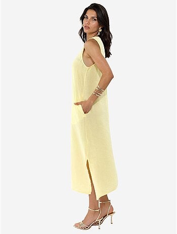 Robe de plage mi-longue en coton texturé avec fente hiccup
