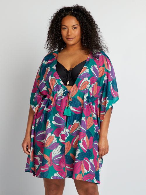 Robe de plage ouverte imprimé maxi-fleurs - Kiabi