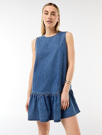 Robe denim sans manches à base volantée
